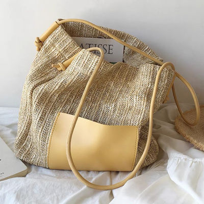 Tote décontractée personnalisée pour femmes avec deux poignées/bandes Summer Sea Beach Trim Raffia Bag