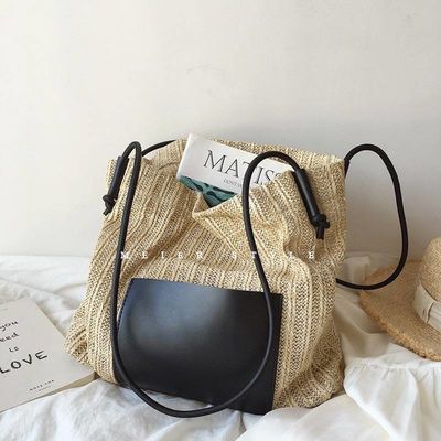 Tote décontractée personnalisée pour femmes avec deux poignées/bandes Summer Sea Beach Trim Raffia Bag