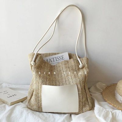 Tote décontractée personnalisée pour femmes avec deux poignées/bandes Summer Sea Beach Trim Raffia Bag
