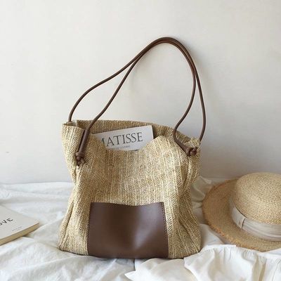 Tote décontractée personnalisée pour femmes avec deux poignées/bandes Summer Sea Beach Trim Raffia Bag