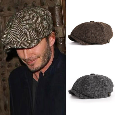 Chapeau de printemps et d'automne pour hommes Beret en laine teinte simple avec un design octogonal rétro anglais