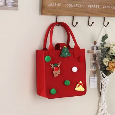 Sac en feutre de couleur rouge Logo personnalisé Sac cadeau de Noël accepté pour le style Ins