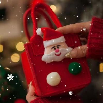 Sac en feutre de couleur rouge Logo personnalisé Sac cadeau de Noël accepté pour le style Ins