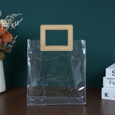 Sac de plage pour femmes de voyage et de sortie Sac de magasinage en PVC transparent avec poignée en cuir
