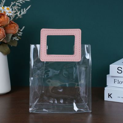 Sac de plage pour femmes de voyage et de sortie Sac de magasinage en PVC transparent avec poignée en cuir