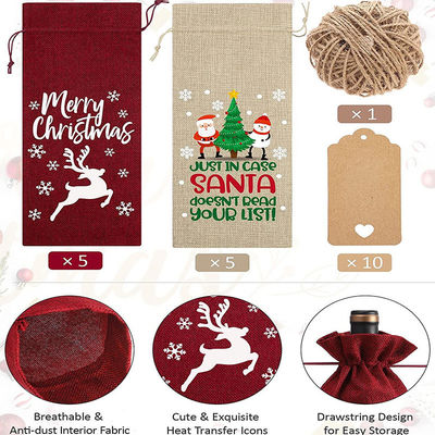 Sacs de vin de Noël à jute réutilisables pour les bouteilles de vin