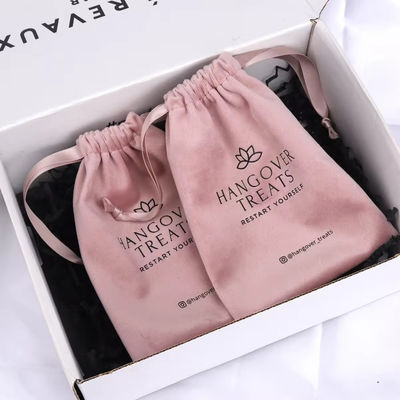 Sac de poussière de velours rose de 30 à 50 cm pour emballage cosmétique cadeau à cordes sur mesure