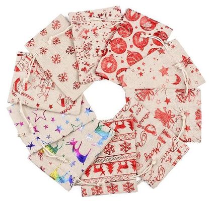 Sacs cadeaux de Noël Sacs de jute de couleur personnalisée pour les cadeaux et les fêtes