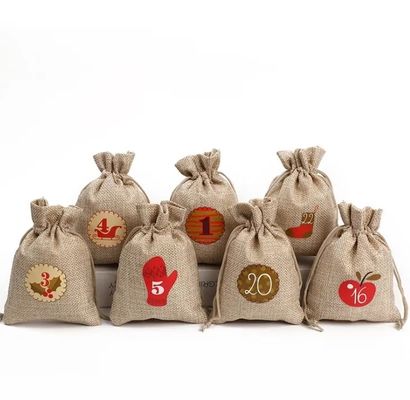 Sacs cadeaux de Noël Sacs de jute de couleur personnalisée pour les cadeaux et les fêtes