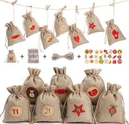 Sacs cadeaux de Noël Sacs de jute de couleur personnalisée pour les cadeaux et les fêtes