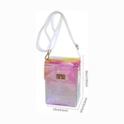 Sac holographique pour femme transparent d'été 2024 avec revêtement en polyester et chaîne carrée