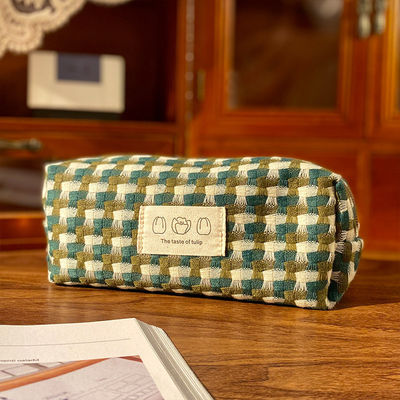 Sacs de maquillage de marque privée avec impression vérifiée Sac cosmétique de voyage en polyester recyclé