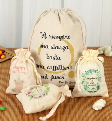 Sac à cordes en coton personnalisé avec dessin animé et logo personnalisé