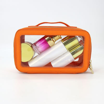 Petit sac de toilette en cuir en PU imperméable à l'eau avec boîtier de maquillage en PVC de couleur personnalisée