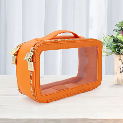Petit sac de toilette en cuir en PU imperméable à l'eau avec boîtier de maquillage en PVC de couleur personnalisée