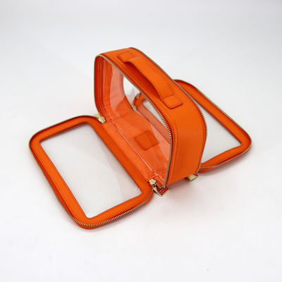 Petit sac de toilette en cuir en PU imperméable à l'eau avec boîtier de maquillage en PVC de couleur personnalisée