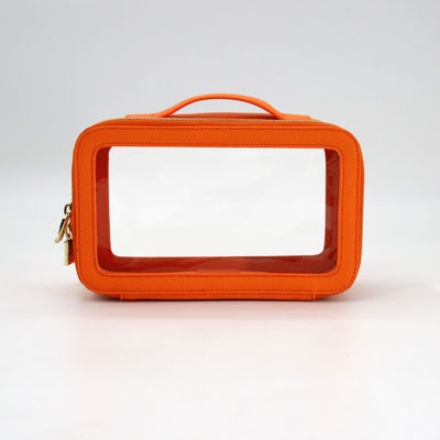 Petit sac de toilette en cuir en PU imperméable à l'eau avec boîtier de maquillage en PVC de couleur personnalisée