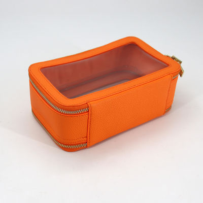 Petit sac de toilette en cuir en PU imperméable à l'eau avec boîtier de maquillage en PVC de couleur personnalisée