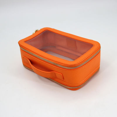 Petit sac de toilette en cuir en PU imperméable à l'eau avec boîtier de maquillage en PVC de couleur personnalisée