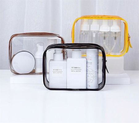 Logo personnalisé Sac de maquillage en PVC transparent Petit sac de toilettes pour femmes Double fermeture à glissière