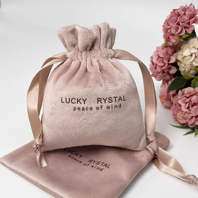 Petit emballage à la corde de drainage Sac de bijoux en velours Logo personnalisé Imprimé Tissu en velours doux