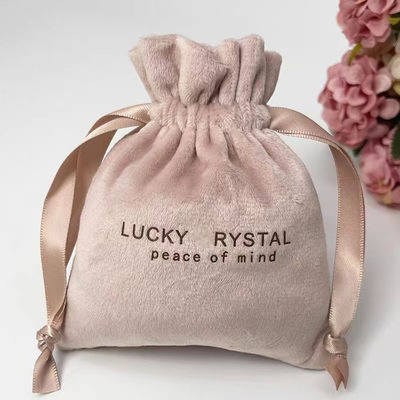 Petit emballage à la corde de drainage Sac de bijoux en velours Logo personnalisé Imprimé Tissu en velours doux