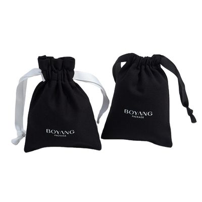 Sac à cordes en coton noir personnalisé pour bijoux biologiques sac d'emballage