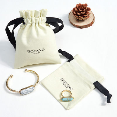 Sac à cordes en coton noir personnalisé pour bijoux biologiques sac d'emballage