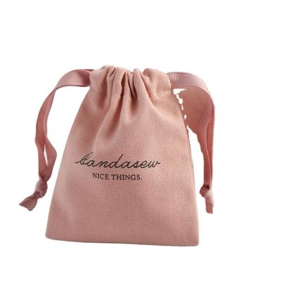 Aménagement de magasinage moyen Sacs à cordes en toile douce rose imprimés en lin de coton