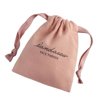 Aménagement de magasinage moyen Sacs à cordes en toile douce rose imprimés en lin de coton