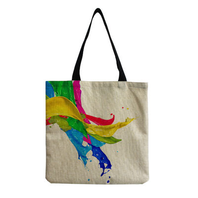 Sac de plage de taille moyenne Sac en coton toile de lin réutilisable pour femmes Logo personnalisé