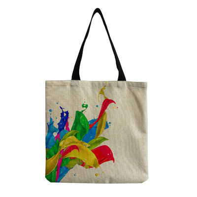 Sac de plage de taille moyenne Sac en coton toile de lin réutilisable pour femmes Logo personnalisé