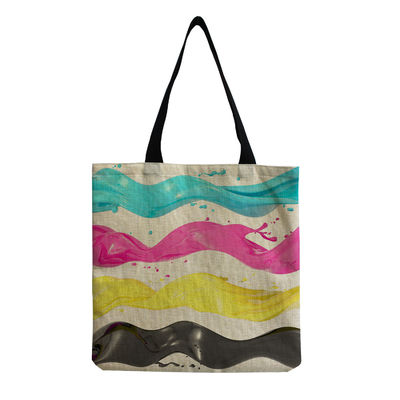 Sac de plage de taille moyenne Sac en coton toile de lin réutilisable pour femmes Logo personnalisé