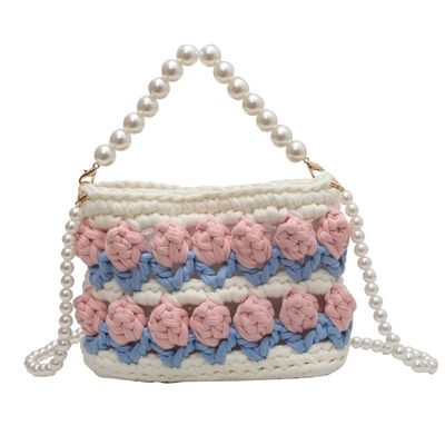 Sacs à main en crochet tissé et tricoté à l' épaule et à la bague pour femmes