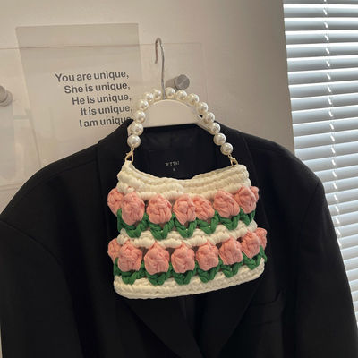 Sacs à main en crochet tissé et tricoté à l' épaule et à la bague pour femmes