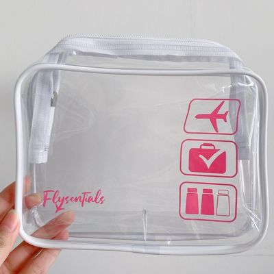 Dernier sac cosmétique en PVC plastique transparent à fermeture à glissière à la mode avec logo personnalisé accepté