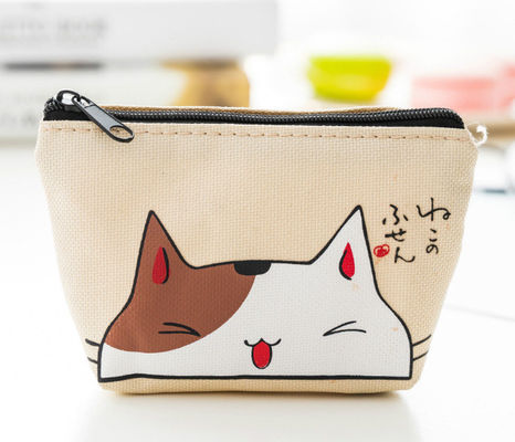 Un sac cosmétique en maquillage en coton rose coréen avec logo fermeture à glissière