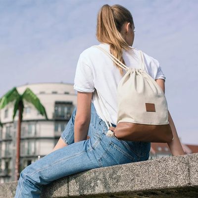 Logo personnalisé Sac à cordes en tissu de coton à boucle douce pour le gymnase et les activités de plein air
