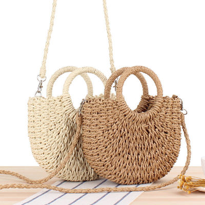 Logo personnalisé Sac à paille tissé à une épaule pour femmes en design rond simple