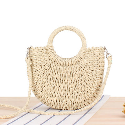 Logo personnalisé Sac à paille tissé à une épaule pour femmes en design rond simple
