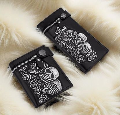 Crâne de rose à la mode Chaîne anti-vol bande courte et longue portefeuille Portefeuille punk en cuir