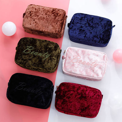 Sac de maquillage imperméable en velours portable pour le voyage