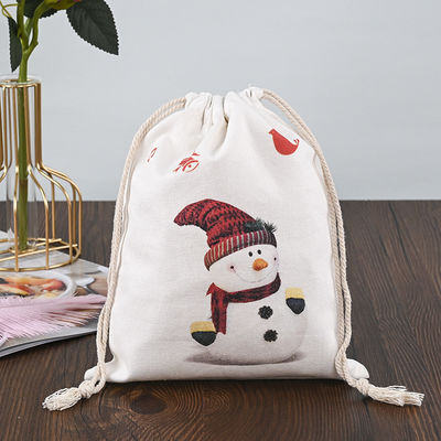 Logo personnalisé 2022 sac de Noël à cordes 100% coton chaussettes de Noël bonbons noix sac cadeau