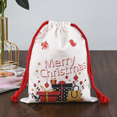 Logo personnalisé 2022 sac de Noël à cordes 100% coton chaussettes de Noël bonbons noix sac cadeau