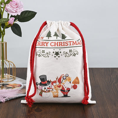Logo personnalisé 2022 sac de Noël à cordes 100% coton chaussettes de Noël bonbons noix sac cadeau