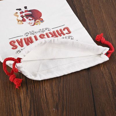 Logo personnalisé 2022 sac de Noël à cordes 100% coton chaussettes de Noël bonbons noix sac cadeau