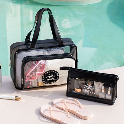 Le dernier logo personnalisé à la mode accepté PVC sac à glissière cosmétique pour les toilettes de voyage