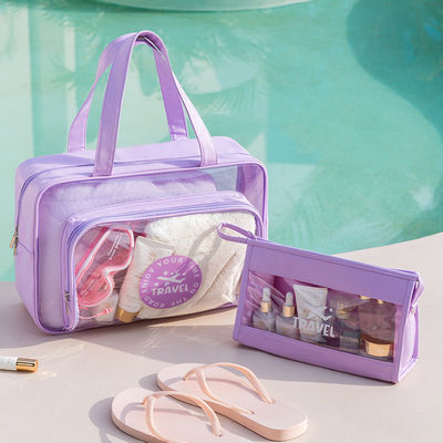 Le dernier logo personnalisé à la mode accepté PVC sac à glissière cosmétique pour les toilettes de voyage