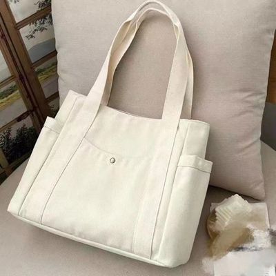 Couleurs simples réutilisables Gros sac à main en toile de coton avec fermeture à glissière pour les voyages et les sorties