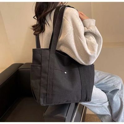 Couleurs simples réutilisables Gros sac à main en toile de coton avec fermeture à glissière pour les voyages et les sorties